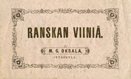 M.G. Oksalan kaupan viinietiketti.