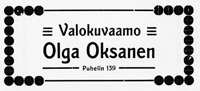 Olga Oksasen valokuvaamon ilmoitus. Jyväskylän ja ympäristön kuvitettu matkaopas 1912.