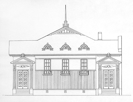 Arkkitehti Toivo Salervon suunnitteleman elokuvateatterin piirustukset 1918. Jyväskylän kaupunginarkisto.