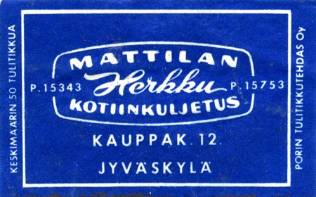 Mattilan Herkku. Tulitikkurasian etiketti 1960-luvulta. Jussi Jäppisen kokoelma.