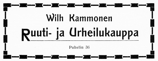 Wilh. Kammosen liikkeen ilmoitus. Jyväskylän ja ympäristön kuvitettu matka-opas 1912.