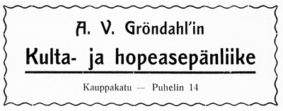 A.V. Gröndahlin ilmoitus. Jyväskylän ja ympäristön kuvitettu matka-opas 1912.
