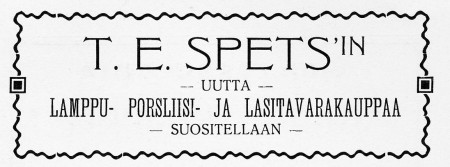 T.E. Spetsin ilmoitus.  Jyväskylän ja ympäristön kuvitettu matkaopas 1912.